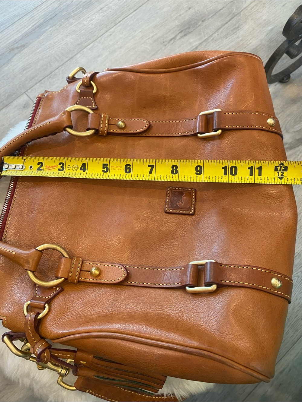 Dooney & Bourke Florentine Natural Leather Satchel with Gold Hardware - Picture 12 of 14